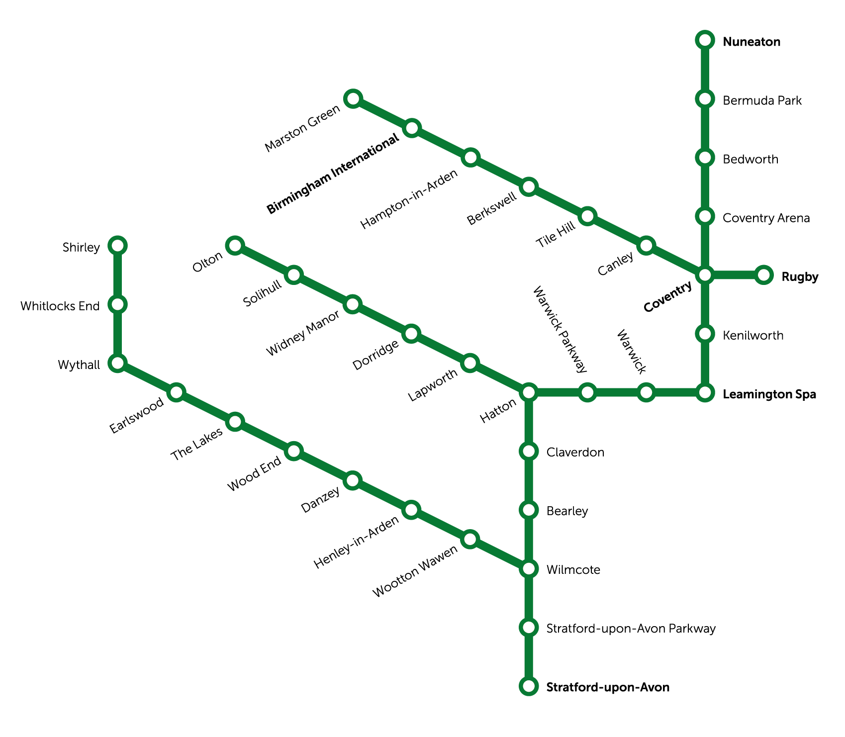 Green Line Map of the railway stations in the Heart of England CRP.