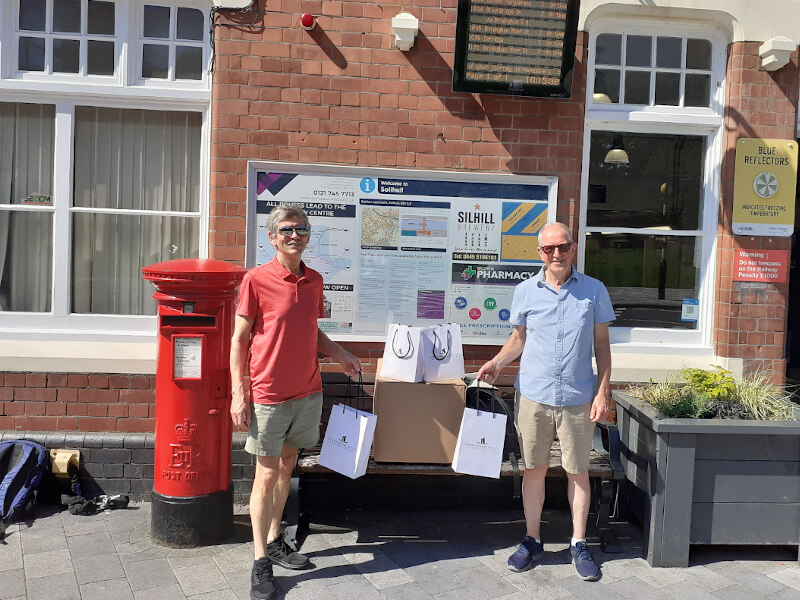 Friends of olton station and friends of solihull station receiving their welcome back packs