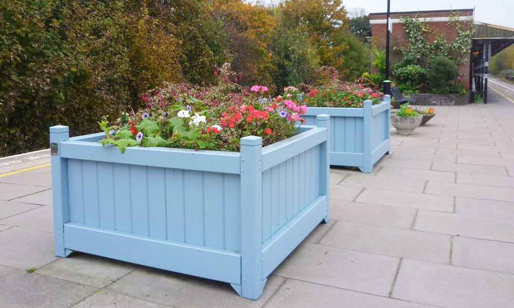 Flowers on display at Olton station